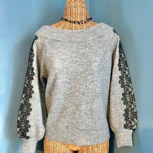 Lipsy Gray Sweater with Black Lace Accents